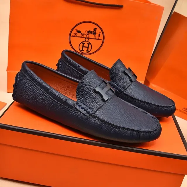 Hermès Oran नेवी ब्लू चिक्का चमड़ा H-Buckle लोअफर 8
