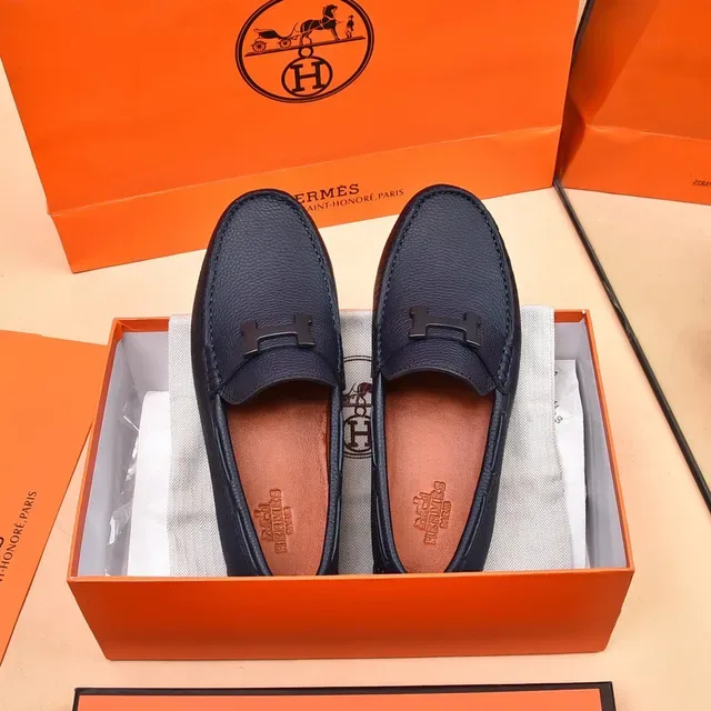 Hermès Oran नेवी ब्लू चिक्का चमड़ा H-Buckle लोअफर 9