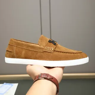 Hermès Oran 棕色麂皮白色鞋底乐福鞋