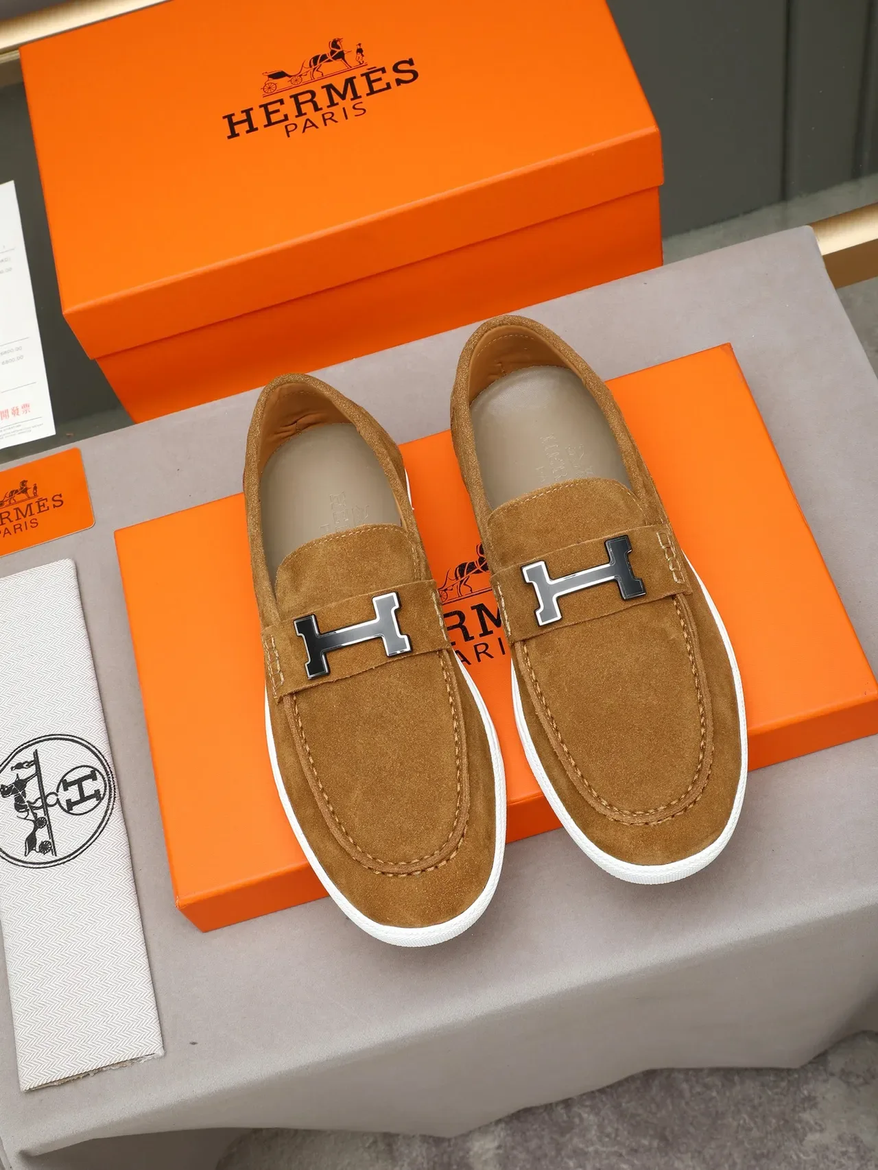 Hermès Oran Loafer Tan Suede White Sole Loafers 2