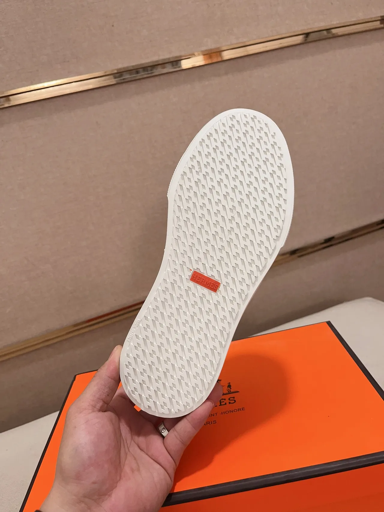 Hermès Oran orange blanc slip-on H-Stirrup Hardware loafer 2
