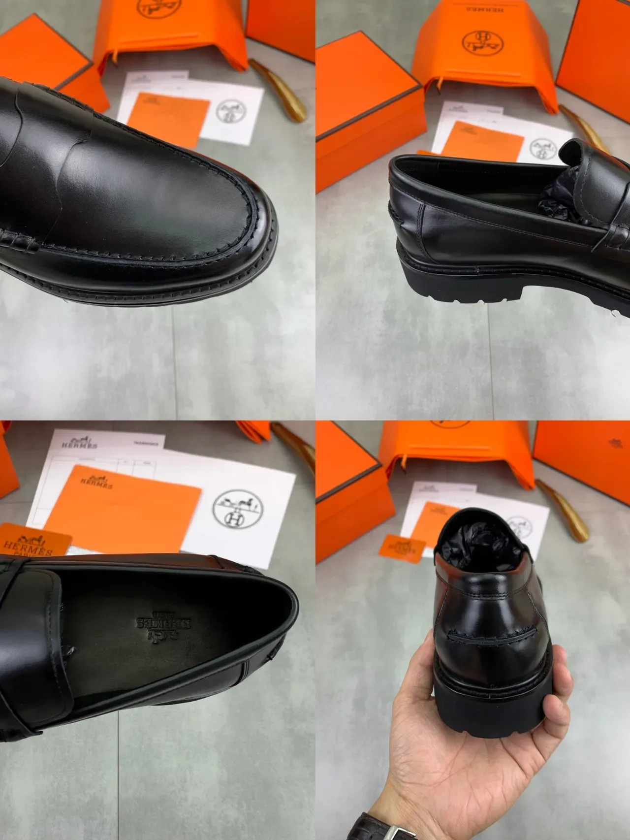 Hermès Penny Loafer Black Polished Leather Chunky Lug Sole Loafers 2