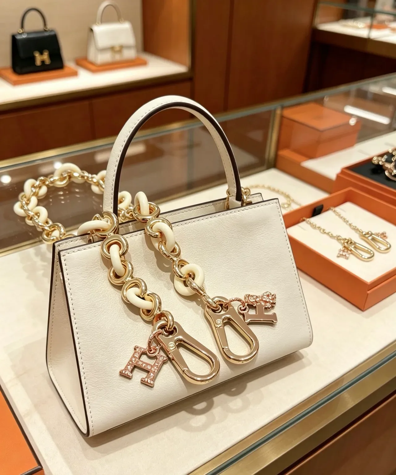 Hermès Picotin Lock Mini Off-White রেজিন চেইন হ্যান্ডব্যাগ 9