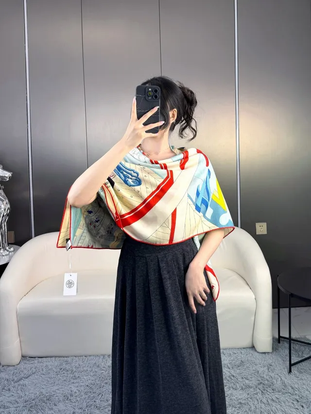 Hermès Printed Architectural and Playing Card Motif Silk Scarf 2
