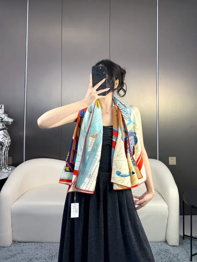 Hermès Printed Architectural and Playing Card Motif Silk Scarf 3
