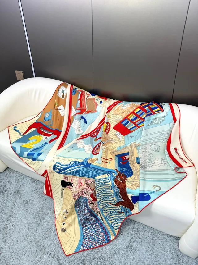 Hermès Printed Architectural and Playing Card Motif Silk Scarf 6