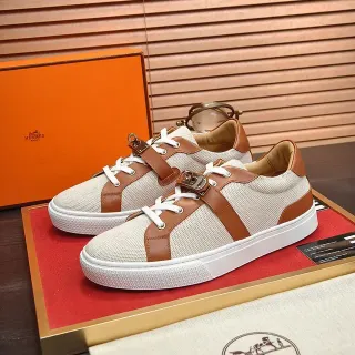Hermès Textile and Leather Strap Sneakers