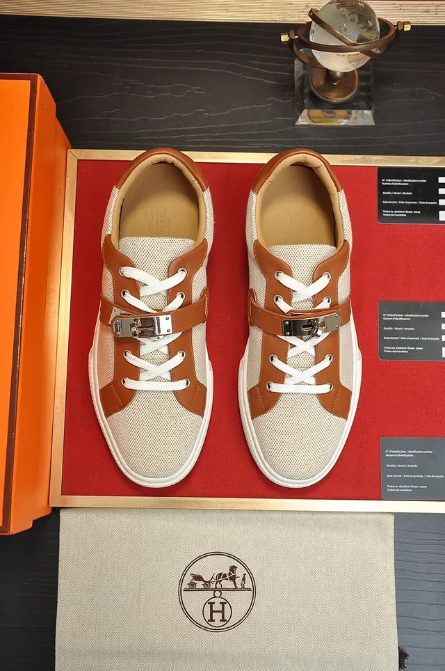 Hermès Textile and Leather Strap Sneakers 9