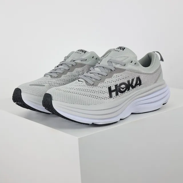 Hoka Gris Blanc Haut en Maille Ingénierisée Semelle Intermédiaire Empilée Amortie Chaussures de Course 2
