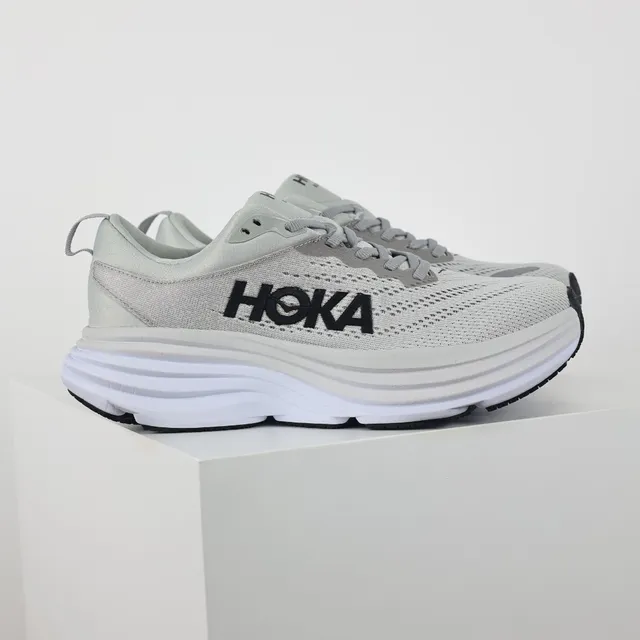 Hoka Gris Blanc Haut en Maille Ingénierisée Semelle Intermédiaire Empilée Amortie Chaussures de Course 3