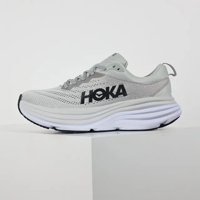 Hoka Gris Blanc Haut en Maille Ingénierisée Semelle Intermédiaire Empilée Amortie Chaussures de Course 9
