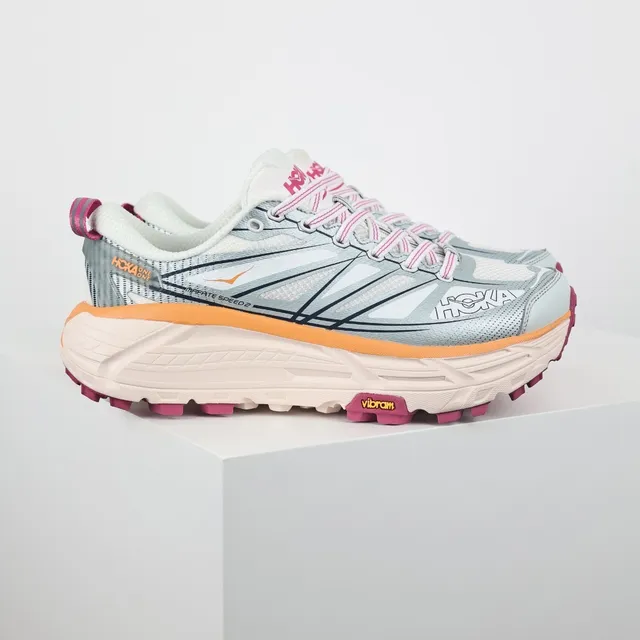 Hoka Mafate Speed 2 Cinza claro rosa laranja Tênis de corrida 3