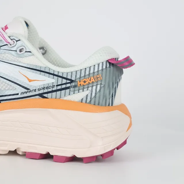 Hoka Mafate Speed 2 Cinza claro rosa laranja Tênis de corrida 4