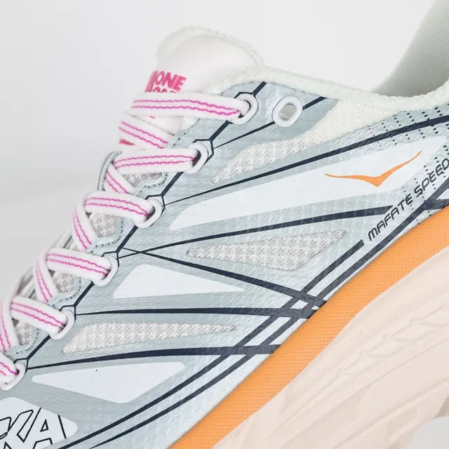 Hoka Mafate Speed 2 Cinza claro rosa laranja Tênis de corrida 6