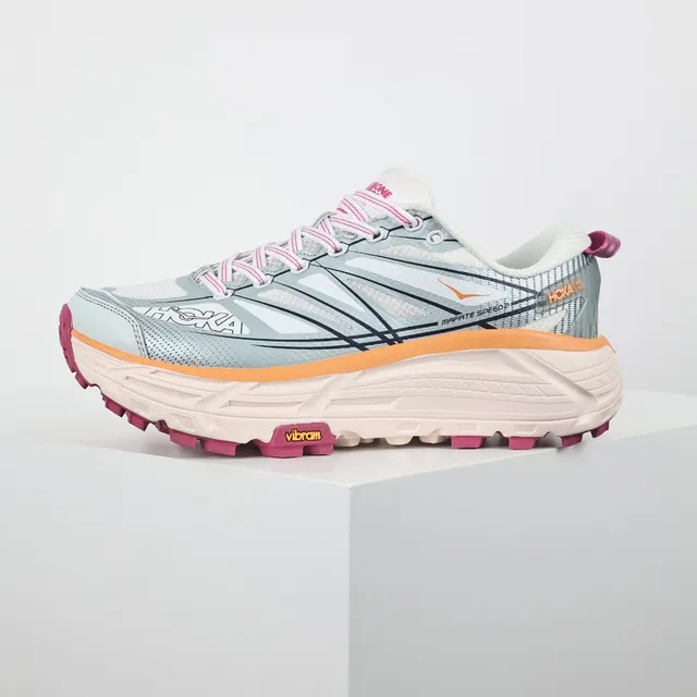 Hoka Mafate Speed 2 Cinza claro rosa laranja Tênis de corrida 9