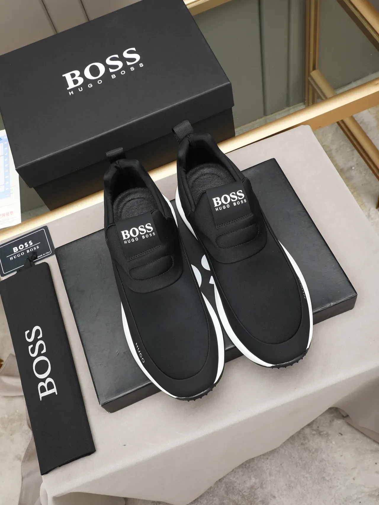 HUGO Black White Slip-On Seamless Upper Sneakers 2