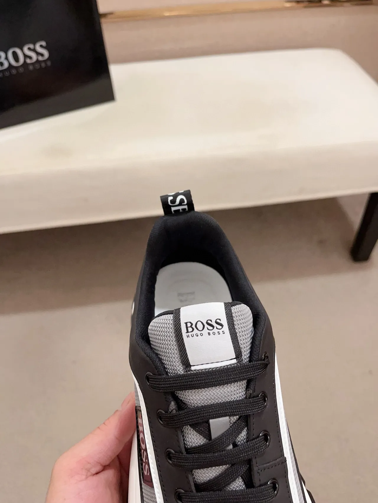 Hugo Boss কালো ধূসর সোল মেশ এবং সিন্থেটিক উপর চাঙ্কি স্নিকার 6