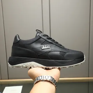 Hugo Boss 黑色皮革网面生活休闲鞋