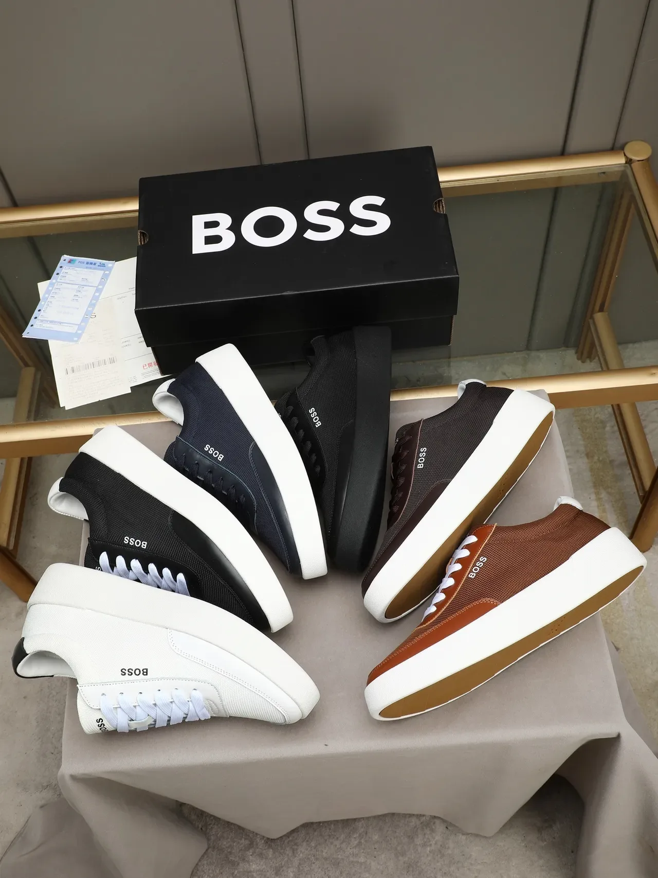 Hugo Boss 黑色网面皮革平台生活休闲鞋 2