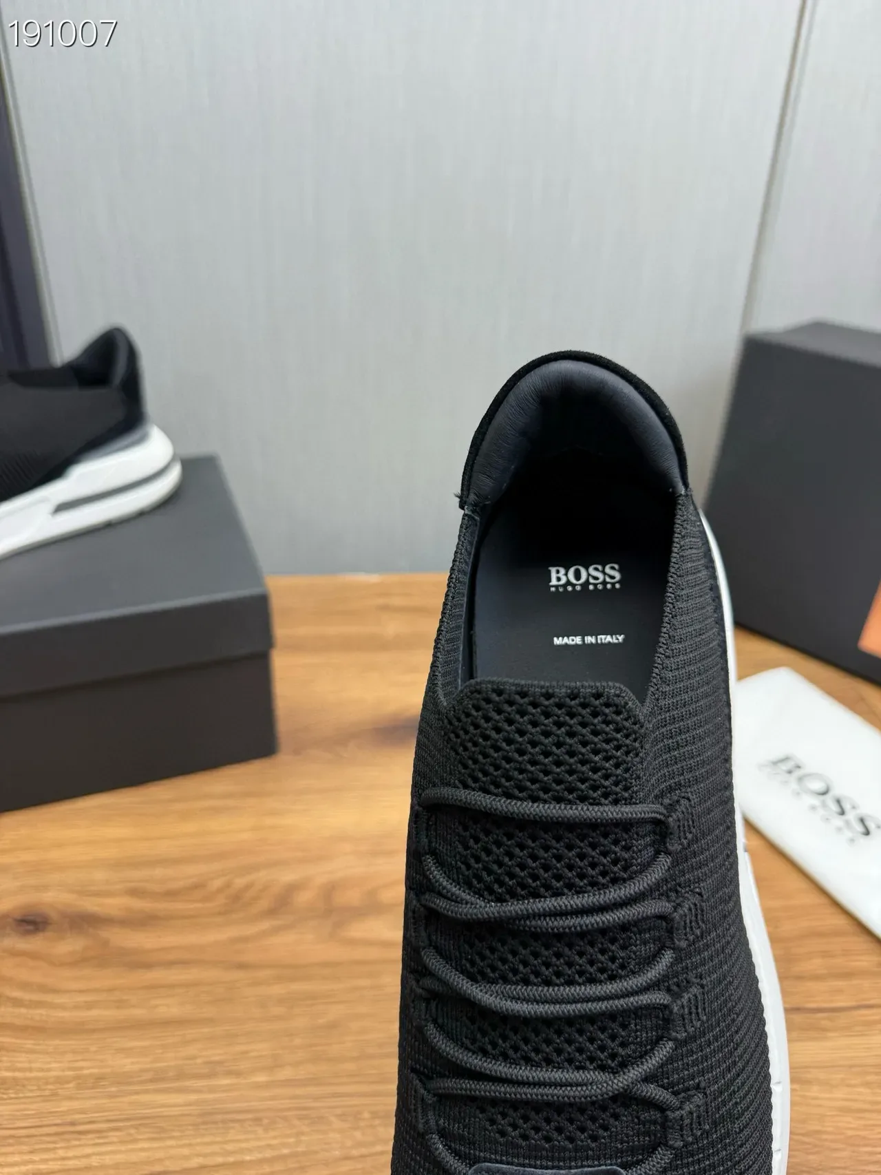 Hugo Boss Black White Knit Upper Ribbed Texture Lifestyle Sneakers 5