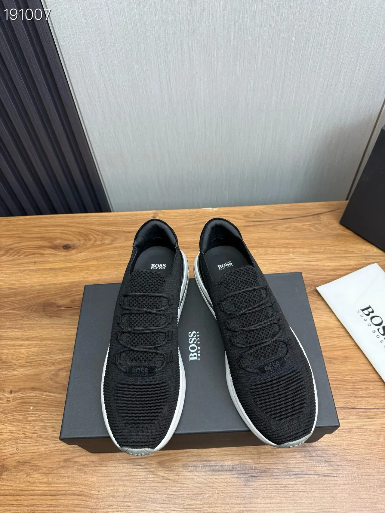 Hugo Boss Black White Knit Upper Ribbed Texture Lifestyle Sneakers 8