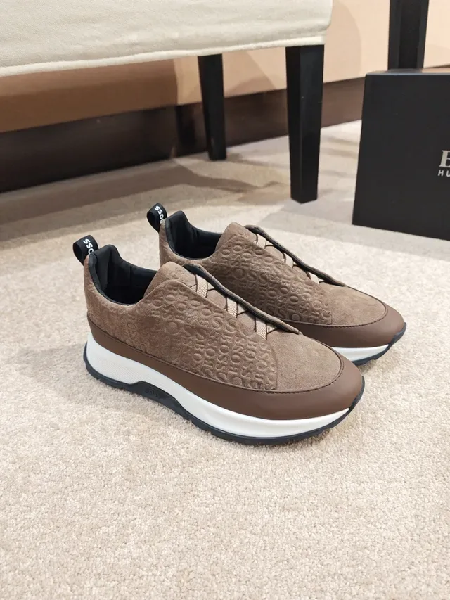 Hugo Boss ब्राउन टेक्स्चर्ड स्लिप-ऑन लाइफस्टाइल स्नीकर 4