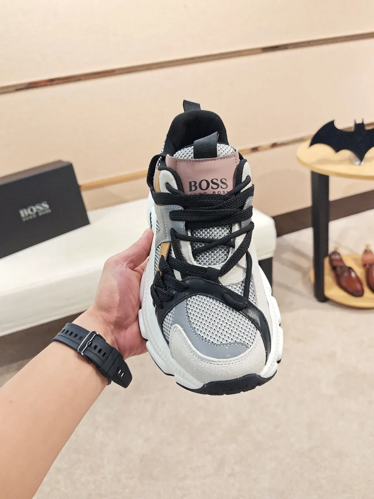 Hugo Boss Cinza e Preto Sola de plataforma Parte superior de material misto Tênis chunky 6