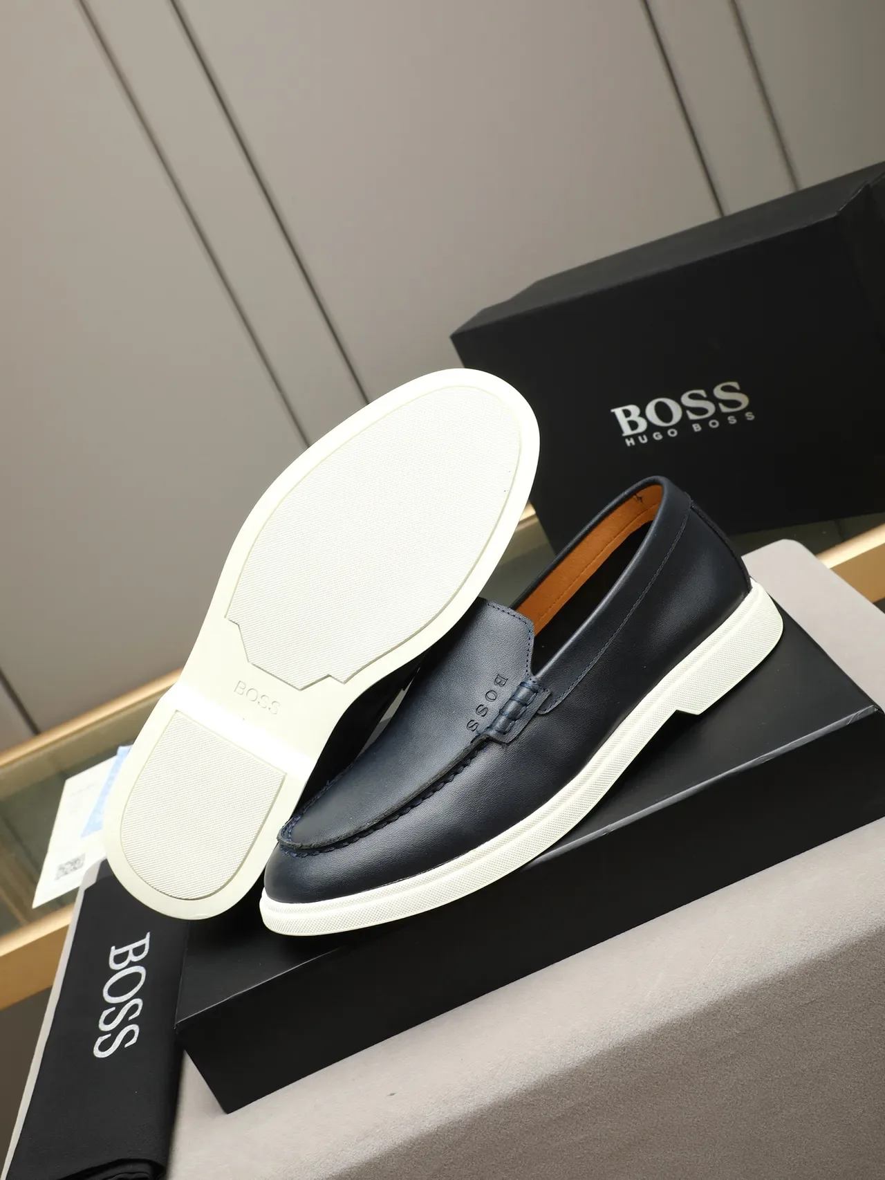 Hugo Boss Loafer Navy White Leather Rubber Sole Loafer 4