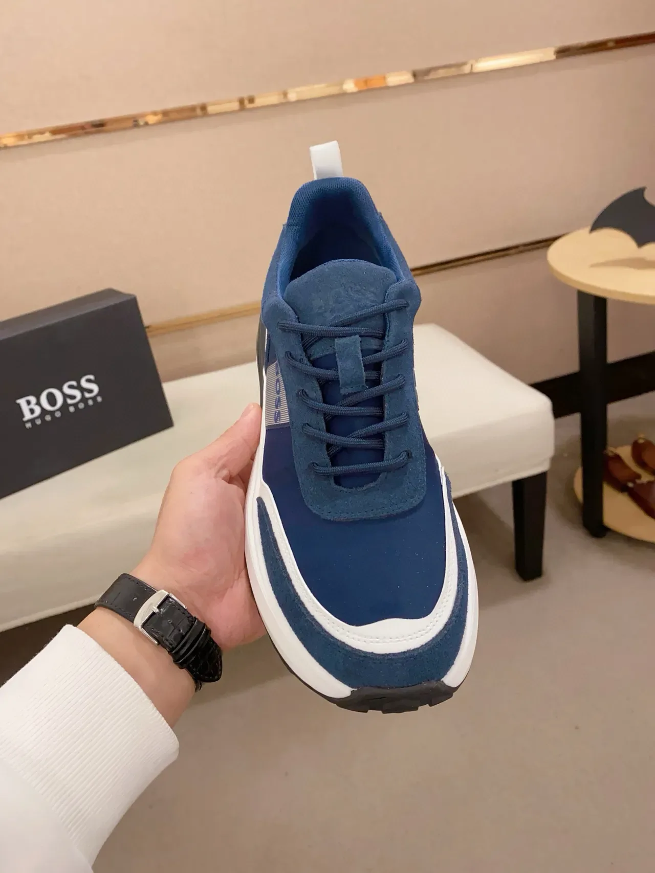 Hugo Boss Navy White Blue Ante y tela con franja contrastante zapatillas lifestyle 2