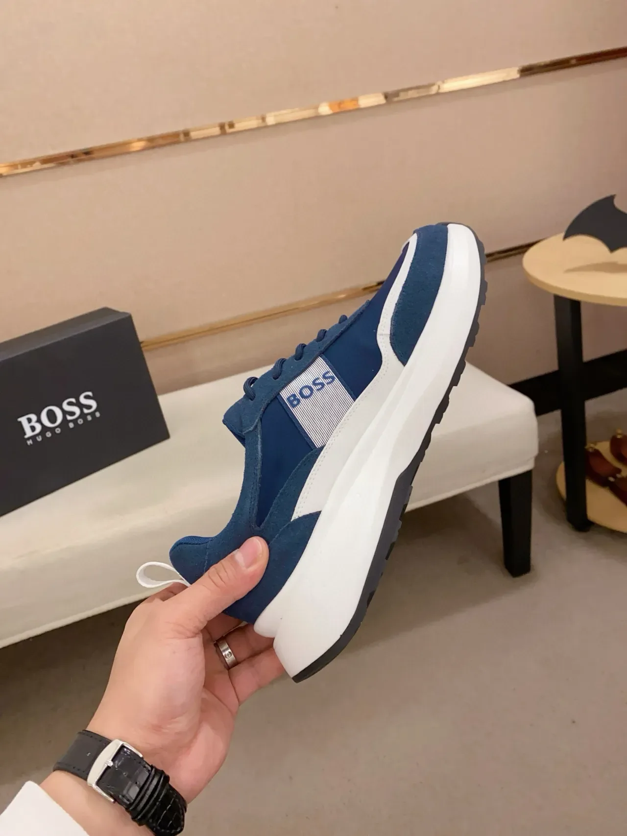 Hugo Boss Navy White Blue Ante y tela con franja contrastante zapatillas lifestyle 5