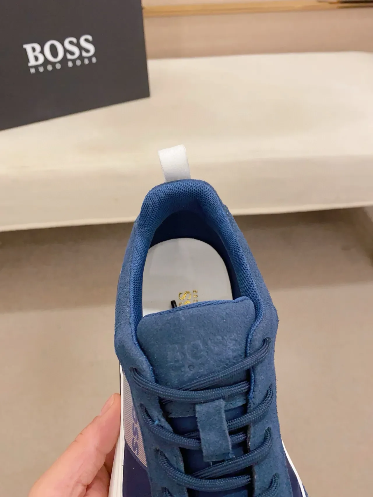 Hugo Boss Navy White Blue Ante y tela con franja contrastante zapatillas lifestyle 6