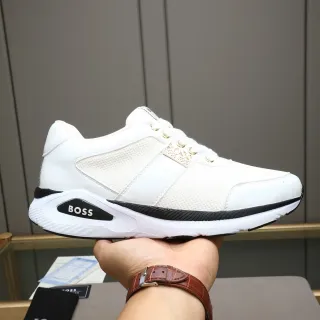 Hugo Boss White and Black Leather Mesh Lifestyle Sneaker