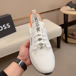 Hugo Boss Blancos Naranjas con Malla Tejida en la Parte Superior Correa de la Lengüeta con Marca Zapatillas