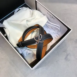Loeve Anagram Belt أسود بني تغليف مزدوج خياطة مقارنة حزام جلد