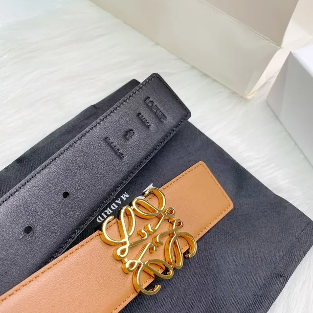Loewe Anagram Belt Tan and Black Leather Belt 3