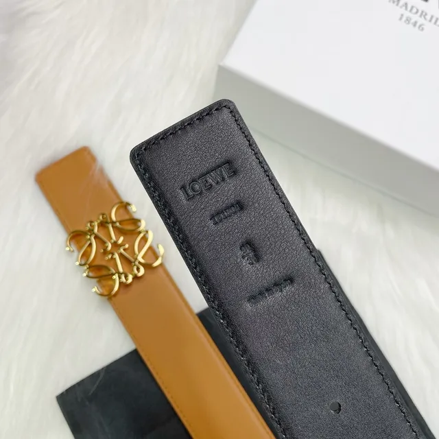 Loewe Anagram Belt Tan and Black Leather Belt 8