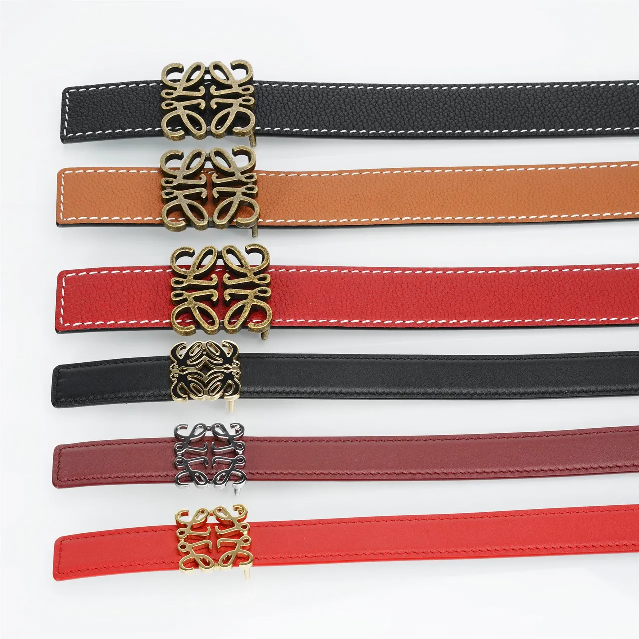 Loewe Anagram Brown White Pebbled Contrast Stitching Leather Belt 2