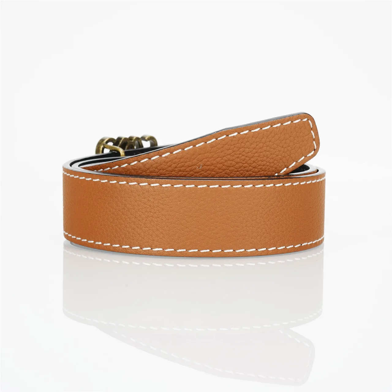 Loewe Anagram Brown White Pebbled Contrast Stitching Leather Belt 3