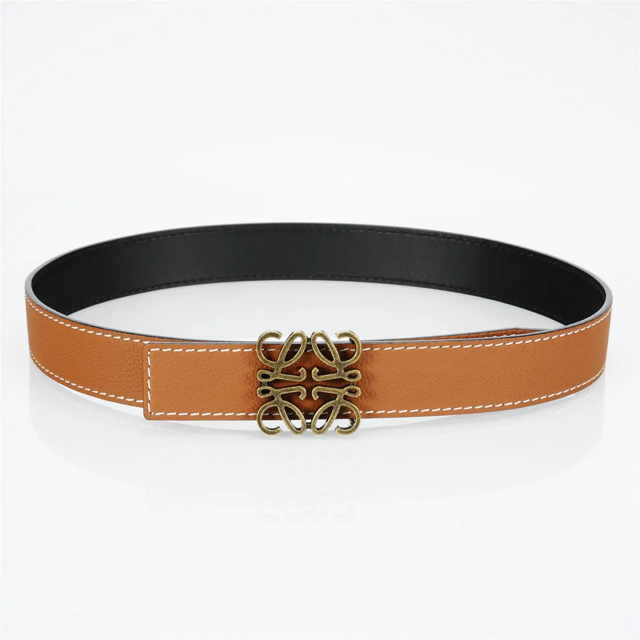 Loewe Anagram Brown White Pebbled Contrast Stitching Leather Belt 9