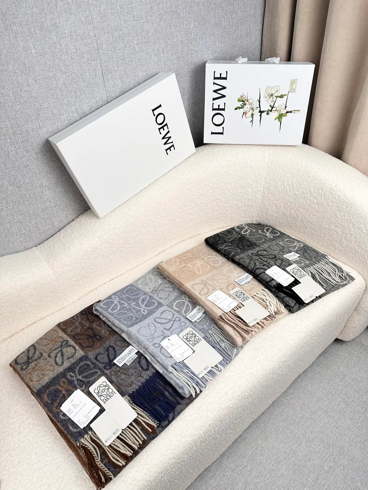 Loewe Anagram Monogram Gray Cashmere Scarf 2