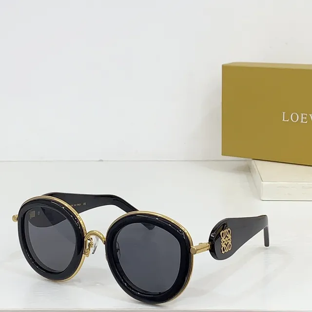 Loewe Anagram 圆形超大号黑金太阳镜 4