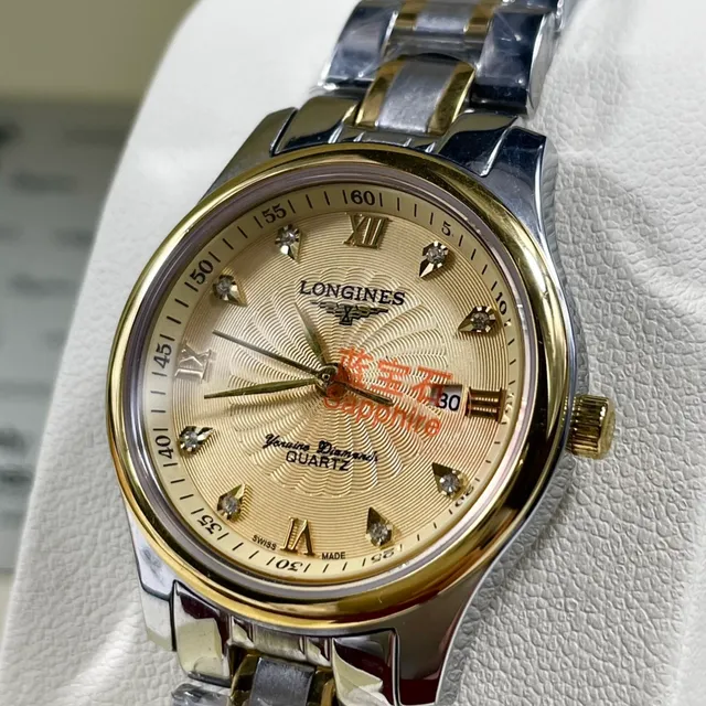 Longines स्वर्ण चांदी दो टोन स्टेनलेस स्टील हीरे घंटे मार्कर क्वार्ट्ज घड़ी 3