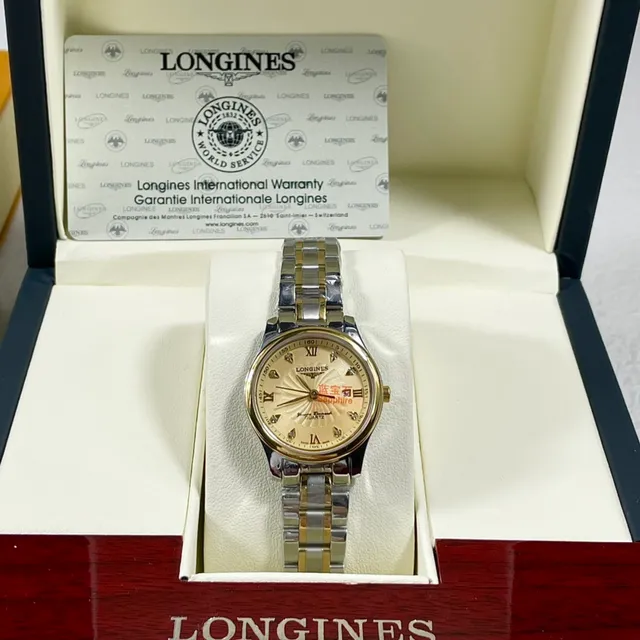 Longines स्वर्ण चांदी दो टोन स्टेनलेस स्टील हीरे घंटे मार्कर क्वार्ट्ज घड़ी 4