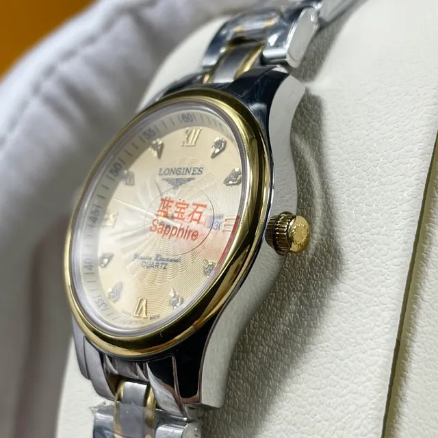 Longines स्वर्ण चांदी दो टोन स्टेनलेस स्टील हीरे घंटे मार्कर क्वार्ट्ज घड़ी 5