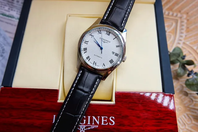 Longines Silver Black Round Stainless Steel Case Guilloché Dial Mechanical Watch 2