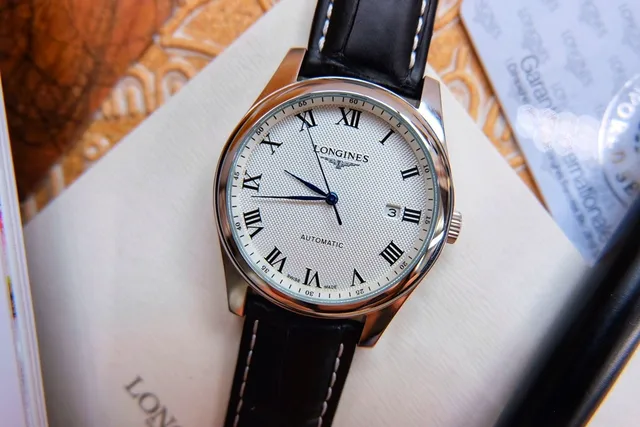 Longines Silver Black Round Stainless Steel Case Guilloché Dial Mechanical Watch 7