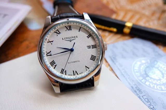 Longines Silver Black Round Stainless Steel Case Guilloché Dial Mechanical Watch 8