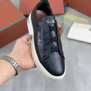 Loro Piana Black White Leather Upper Slip-On Construction Lifestyle Sneakers