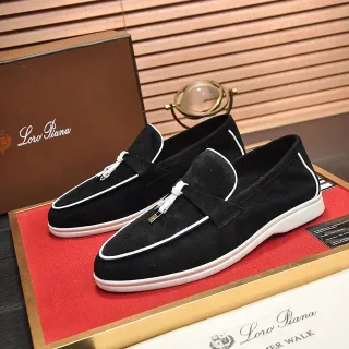 Loro Piana 黑白麂皮饰边乐福鞋