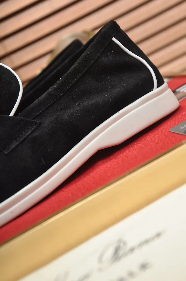 Loro Piana Black White Suede Piping Loafer 2